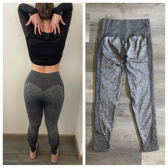GymShark Hyper Amplify Leggings High Rise Small Gray Black Workout - Picture 5 of 12
